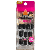 World Queen Nail Queen Ultra Brilho Curta Preta 650 - Unhas Postiças