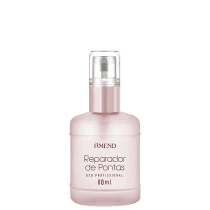 Frasco rosa claro com bomba de spray contendo 60ml de Reparador de Pontas, produto profissional da marca Amend Cosméticos.