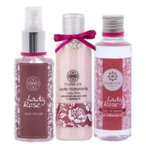 Body Splash Locao Hidratante Corporal e Oleo de Banho Kit Lady Rose Flora Vie