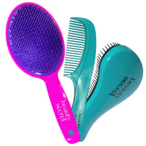 Imagem do produto Kit Beauty Secret Escova Raquete Oval Magica azul e Pente