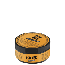 A imagem mostra um pote redondo preto com rótulo amarelo e letras pretas.