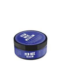 A imagem mostra um pote redondo preto com rótulo azul e letras brancos.