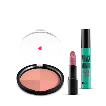 Kit Pó Multiefeitos Bronze + Máscara de cílios Escândalo Preti Alongamento + Batom Mate Veludo Amorando + Caixa Cubo G