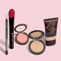 Combo Pincel + Base Líquida + Blush + Pó Compacto + Pó Compacto + Lápis para Olhos