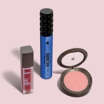 Combo Make dos Sonhos: Máscara de Cílios Big Bang Resistente à Água + Blush Compacto Rosita + Batom Líquido Volumão Morangoli