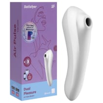 Imagem do produto Estimulador 2 em 1 recarregável com 11 intensidades de sucção e vibração - Satisfyer dual pleasure | cor: branco