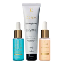 Combo Cuidados Com a Pele Glam: Gel de Limpeza Demaquilante 100g + Pré e Pós Make Pro Hidratante 27ml + Pré e Pós Make Antioxidante 27ml