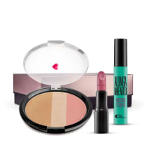 Kit Pó Multiefeitos + Máscara de cílios Escândalo Preti Alongamento + Batom Mate Veludo Amorando + Caixa Cubo G