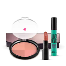 Kit Pó Multiefeitos Bronze + Máscara de cílios Escândalo Preti Alongamento + Batom Mate Veludo Marronterra + Caixa Cubo G
