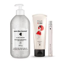 Kit Cuidados: Álcool Gel + Loção Hidratante Desodorante Corporal + Desodorante Colônia Seja como Flor 10ml