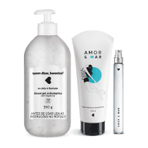 Kit Cuidados: Álcool Gel + Loção Hidratante Desodorante Corporal + Desodorante Colônia Amor e Mar 10ml