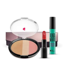 Kit Pó Multiefeitos + Máscara de cílios Escândalo Preti Alongamento + Batom Mate Vermelhíssimo + Caixa Cubo G