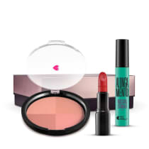 Kit Pó Multiefeitos Bronze + Máscara de cílios Escândalo Preti Alongamento + Batom Mate Vermelhíssimo + Caixa Cubo G