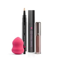 Kit Máscara Tubinho + Batom Líquido Castanheli + Iluminador Medioluz + Esponja