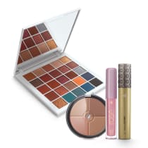Paleta de Sombras + Máscara de Cílios Volume + Gloss Labial Avelã Aveludado + Pó Multiefeitos Bronze