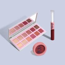 Combos QDB 7Belo: Blush Cremoso Rosa Coringa + Batom Duo Gloss Framboesa Vintage + Palette de Sombras Quartzo