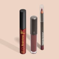 Combo Marrom: Batom Líquido 5ml + 1 Batom Super Mate 4ml + Lápis Contorno Labial 1,1g