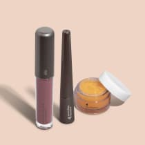 Combo Batom Líquido Castanheli 4ml + Balm Labial 8g + Delineador de Olhos Pretolino 2,5ml