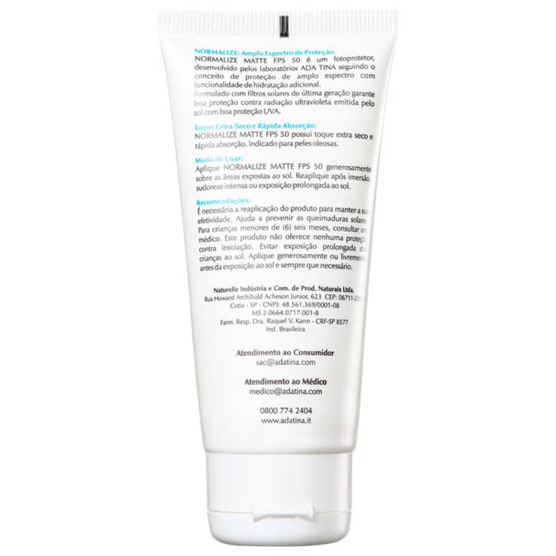 Ada Tina Normalize Matte FPS 50 - Protetor Solar Facial 50ml