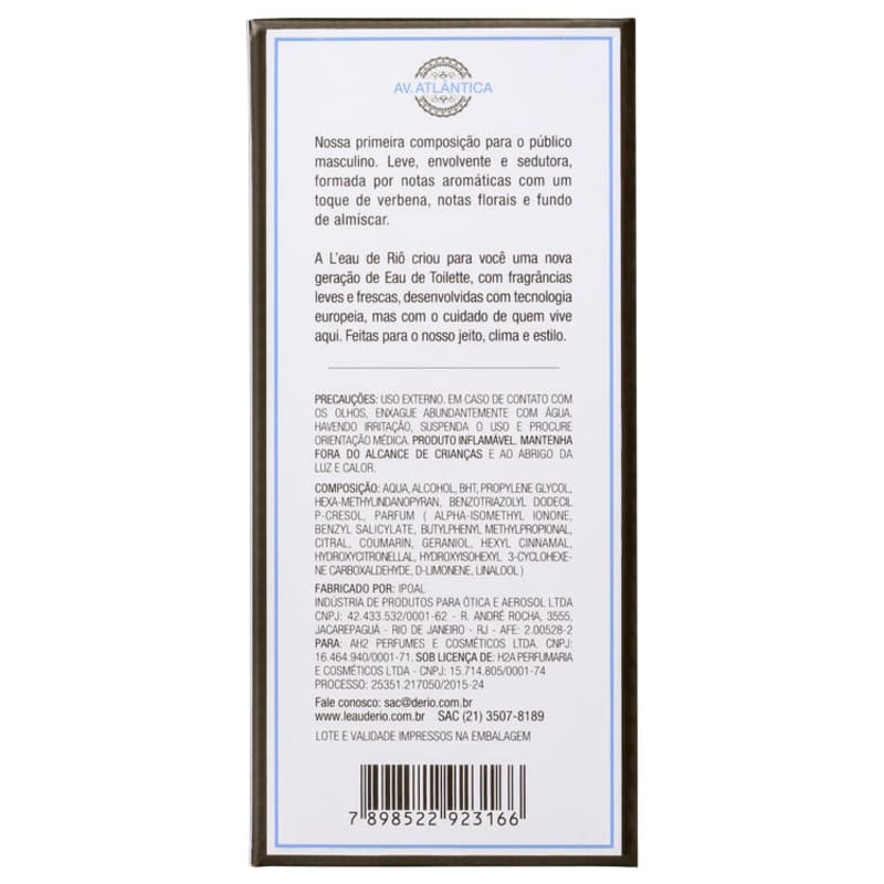 Av. Atlântica L'Eau de Riô Eau de Toilette - Perfume Unissex 50ml