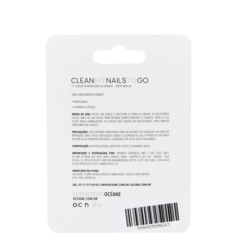 Clean My Nails To Go Sweet Vanilla - Lenço Removedor de Esmalte (25 unidades)