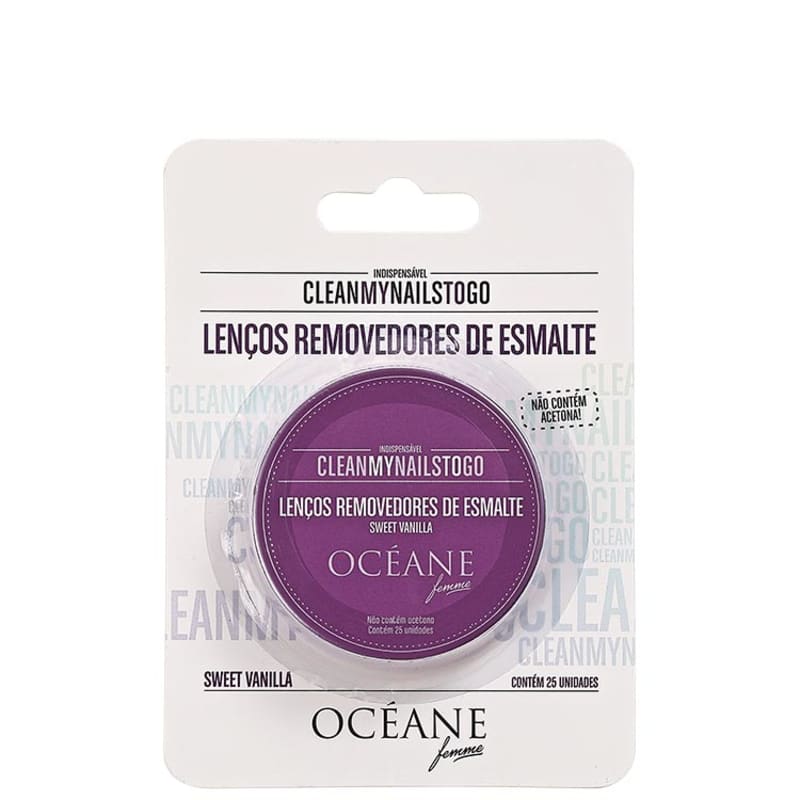 Océane Clean My Nails To Go Sweet Vanilla com Cartela - Lenço Removedor de Esmalte (25 unidades)