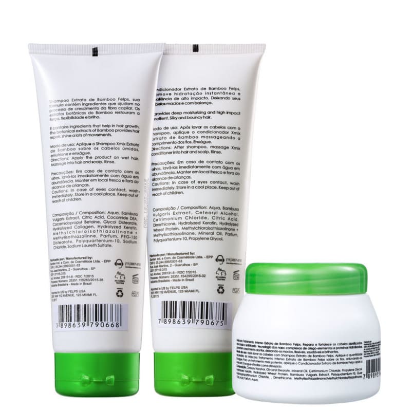 Kit Felps Profissional XMix Bio-Crescimento Extrato de Bamboo Triplo (3 Produtos)