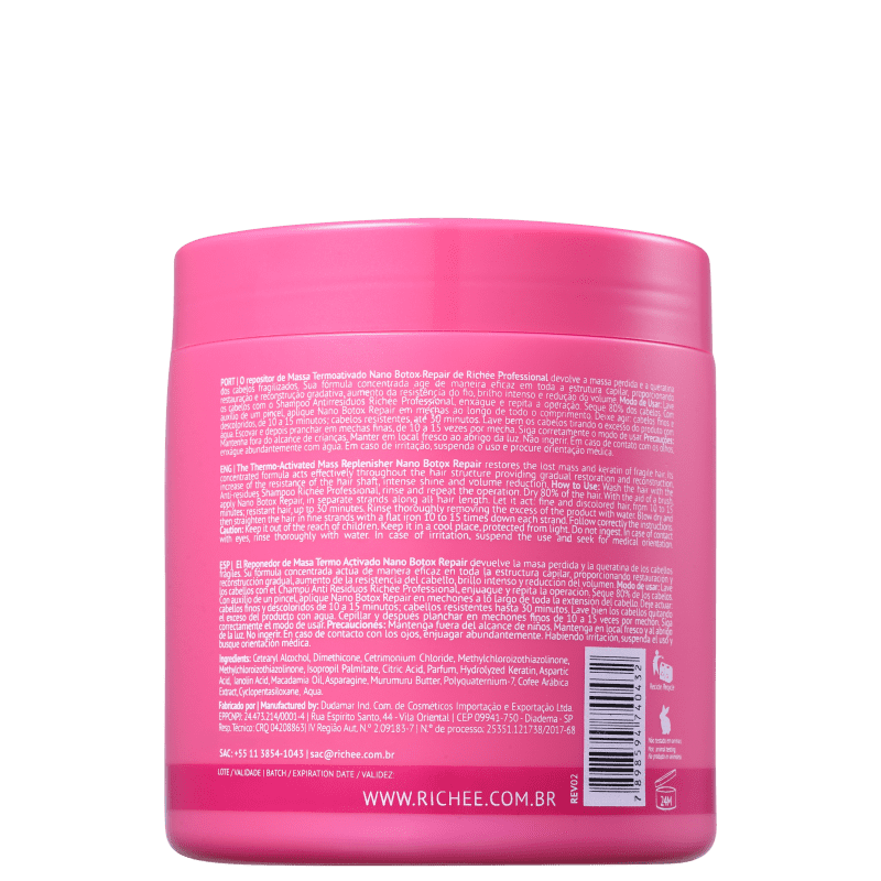 Richée Professional Nano Btx Repair - Repositor de Massa Capilar 500g