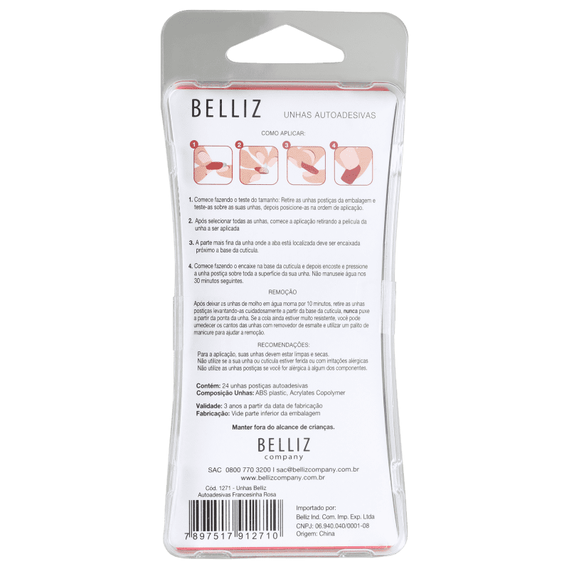 Belliz Autoadesivas Francesinha Rosa - Unhas Postiças (2 4 Unidades)