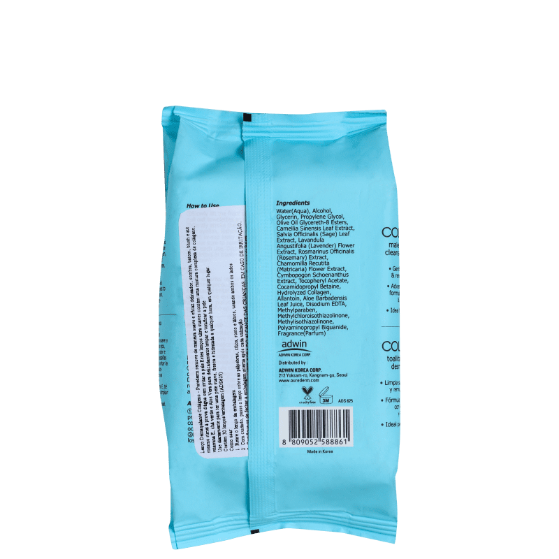 Purederm Colagen Makeup Remover Cleansing Towelettes - Lenço Demaquilante (30 Unidades)