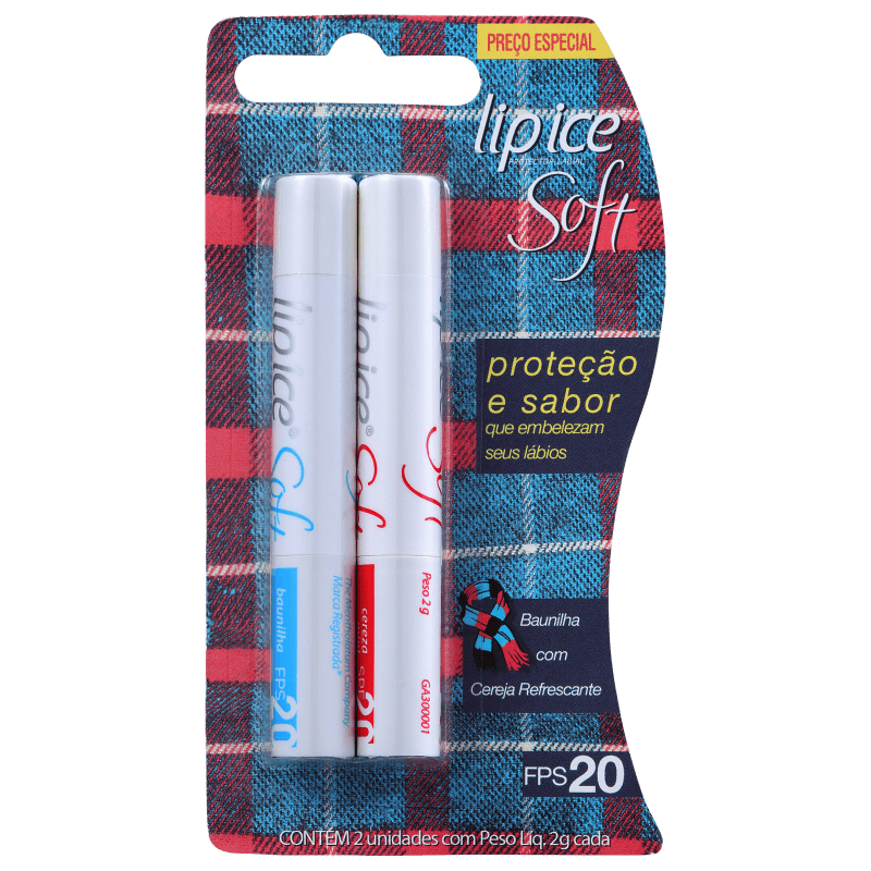 Lip Ice Pack Soft Baunilha e Cereja FPS 20 - Protetor Labial (2 unidades)