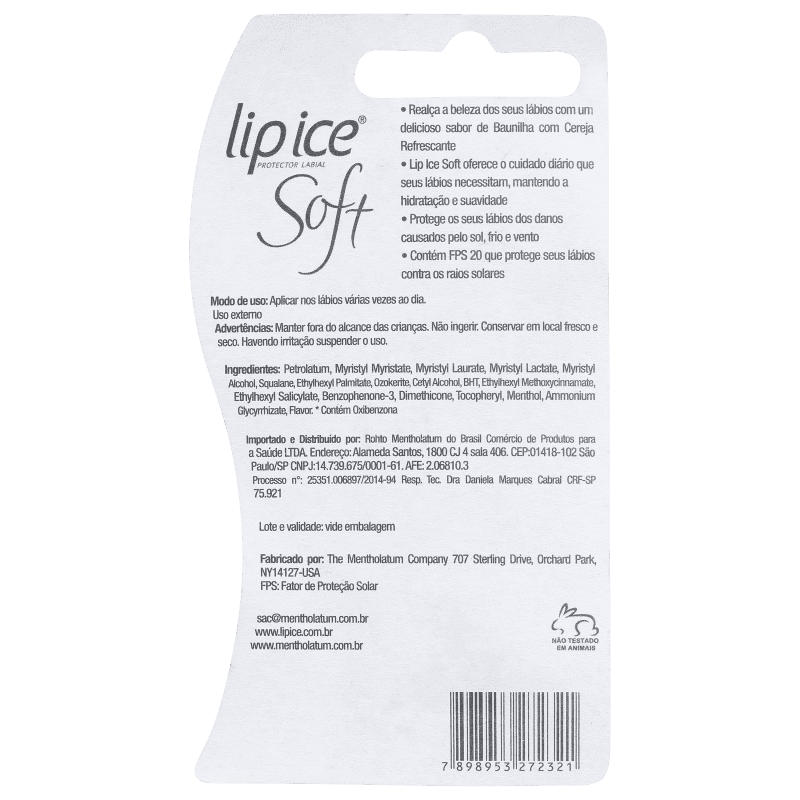 Lip Ice Pack Soft Baunilha e Cereja FPS 20 - Protetor Labial (2 unidades)