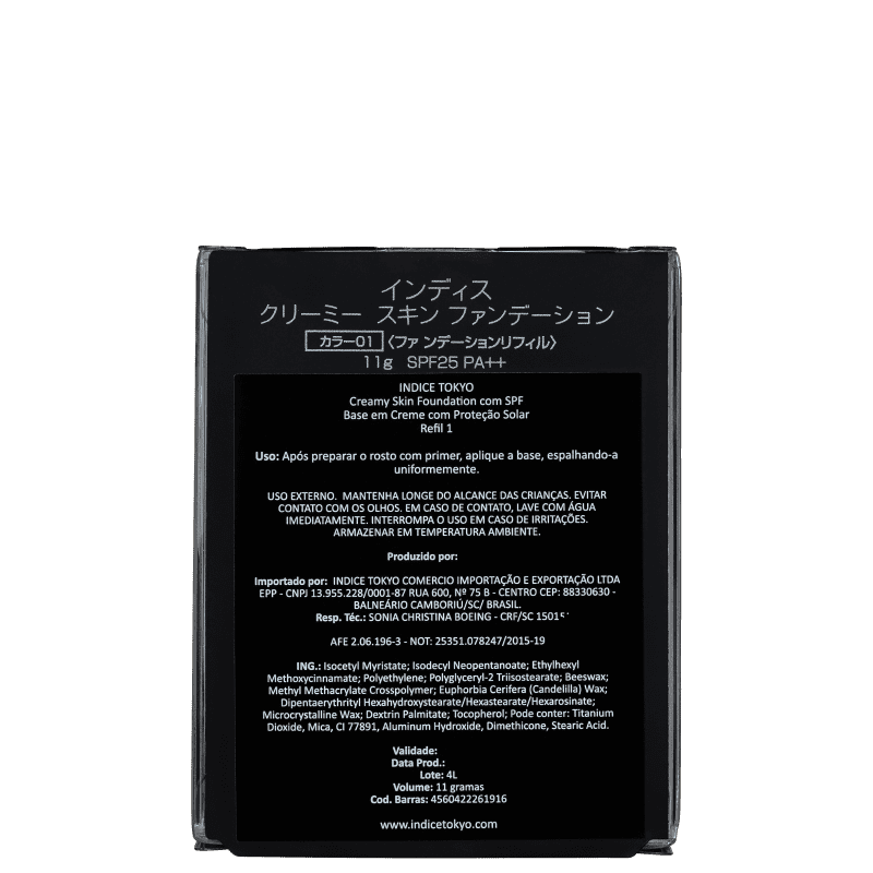 Indice Tokyo Skin 01 Light Nude - Base Cremosa Refil 11g