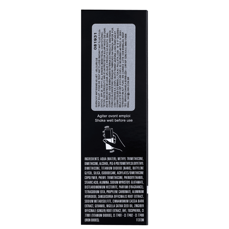 Givenchy Matissime Velvet Fluid FPS 20 N01 Mat Porcelain - Base Líquida 30ml