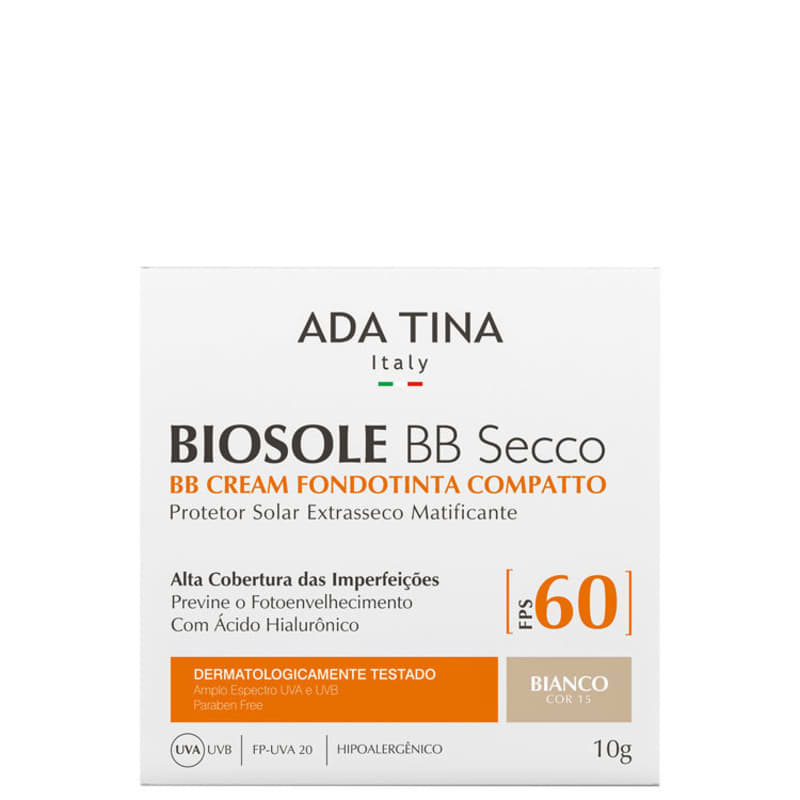 Ada Tina Biosole BB Secco FPS60 Bianco - Protetor Solar Facial com Cor 10g