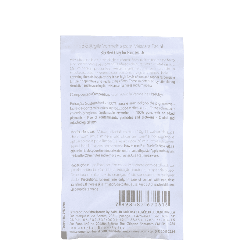 Elemento Mineral Bio Argila Vermelha - Máscara Facial 30g