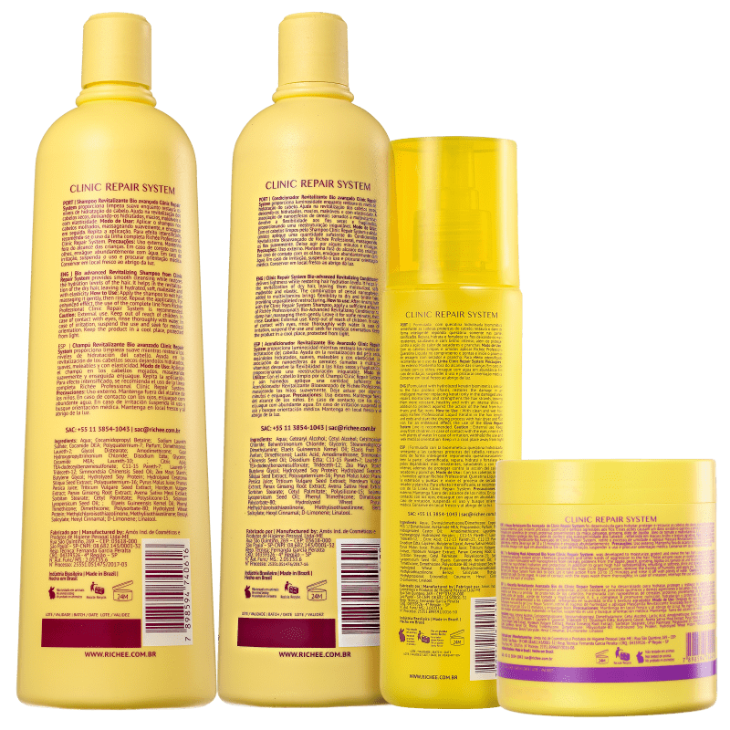 Kit Richée Professional Clinic Repair System Reconstrução e Hidratação (4 Produtos)