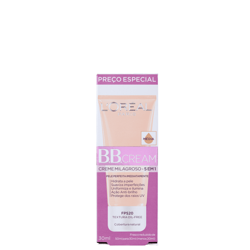 L'Oréal Paris Creme Milagroso 5 em 1 FPS 20 Médio - BB Cream 30ml
