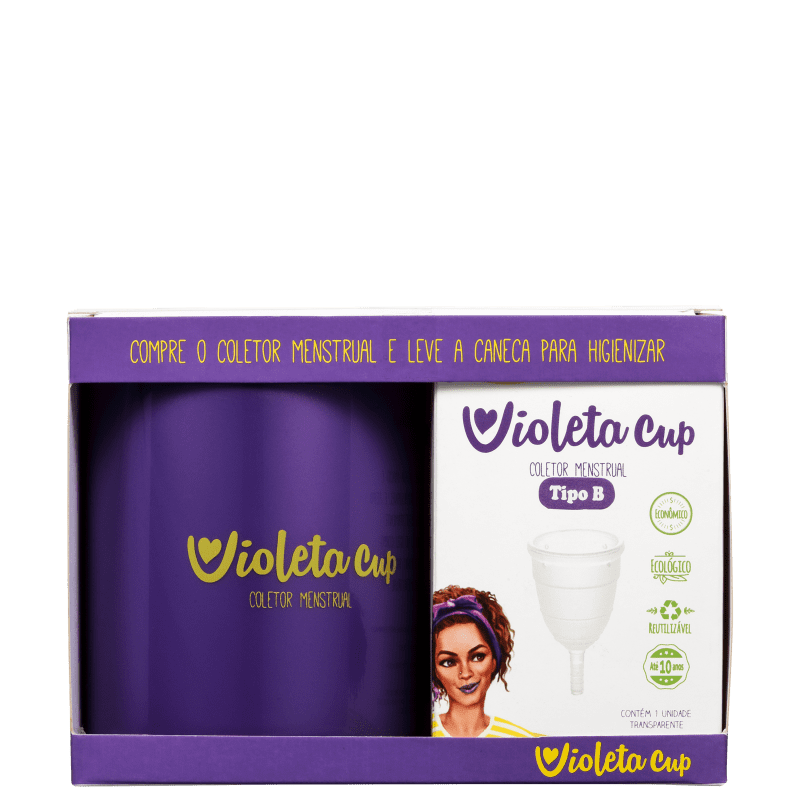 Kit Violeta Cup Transparente Tipo B (-30 anos ou sem filhos) - Coletor Menstrual + Higienizador de Coletor