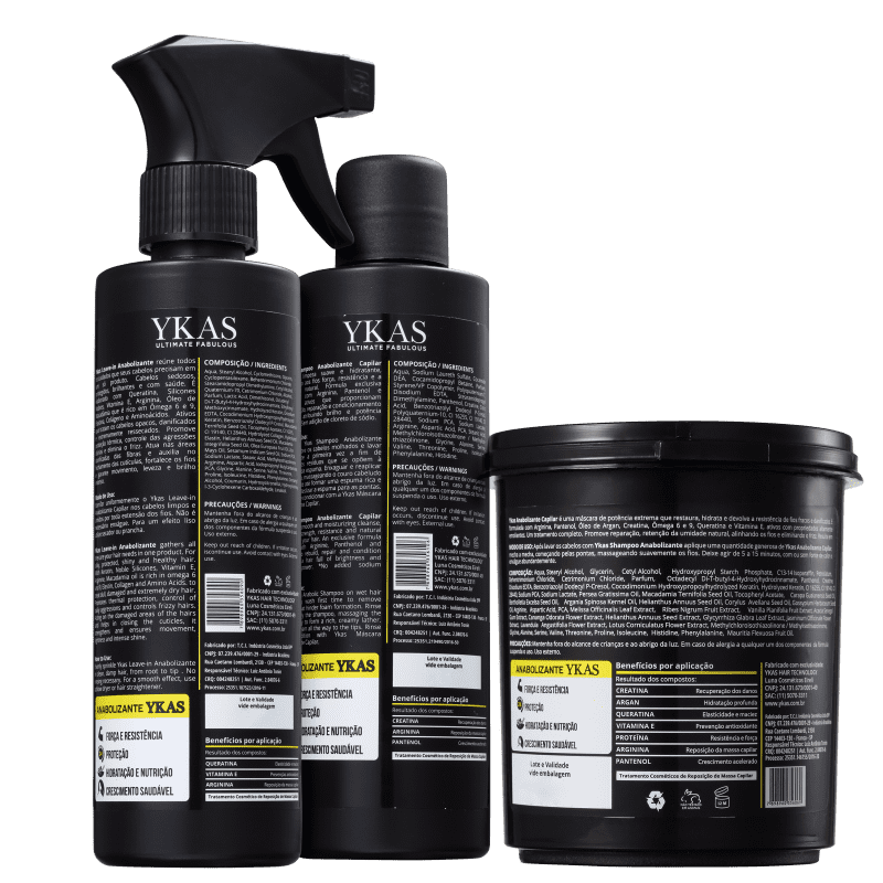 Kit YKAS Anabolizante Capilar Potência Total (3 Produtos)