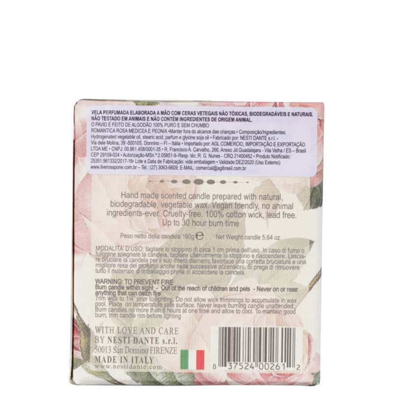 Nesti Dante Romantica Rosa Florentina e Peônia - Vela Perfumada 160g