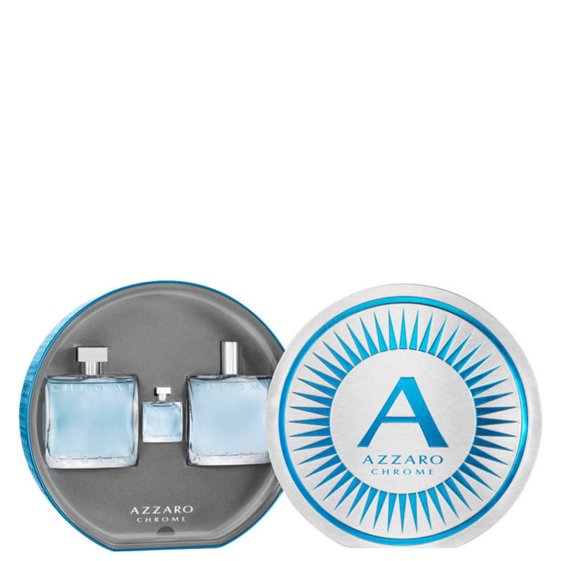 Conjunto Chrome Azzaro Trio Masculino - Eau de Toilette 100ml + Pós-Barba 100ml + Miniatura 7ml