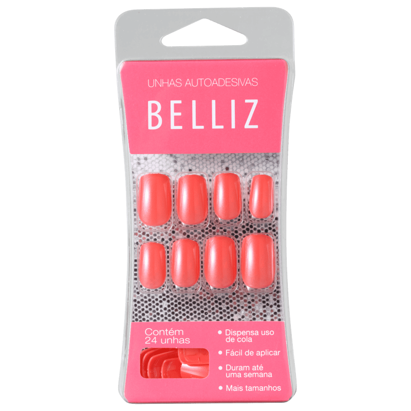 Belliz Autoadesivas Coral - Unhas Postiças (24 unidades)