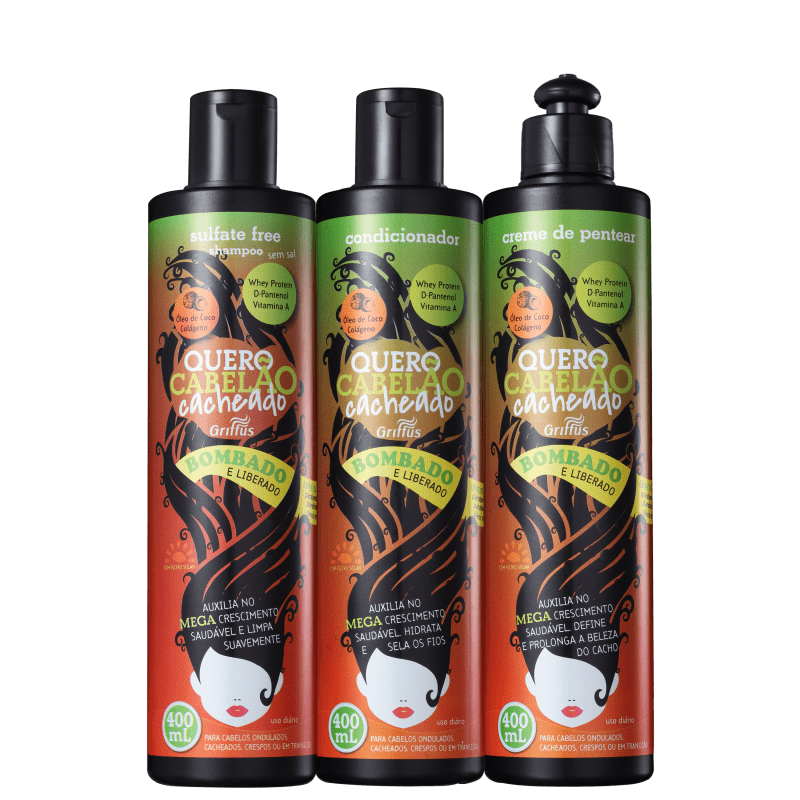 Kit Griffus Quero Cabelão Cacheado Free Trio (3 Produtos)