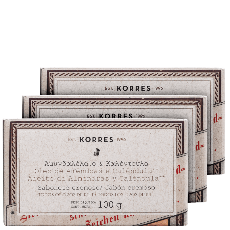 Kit Korres Óleo de Amêndoas e Calêndula - Sabonetes em Barra 3x100g