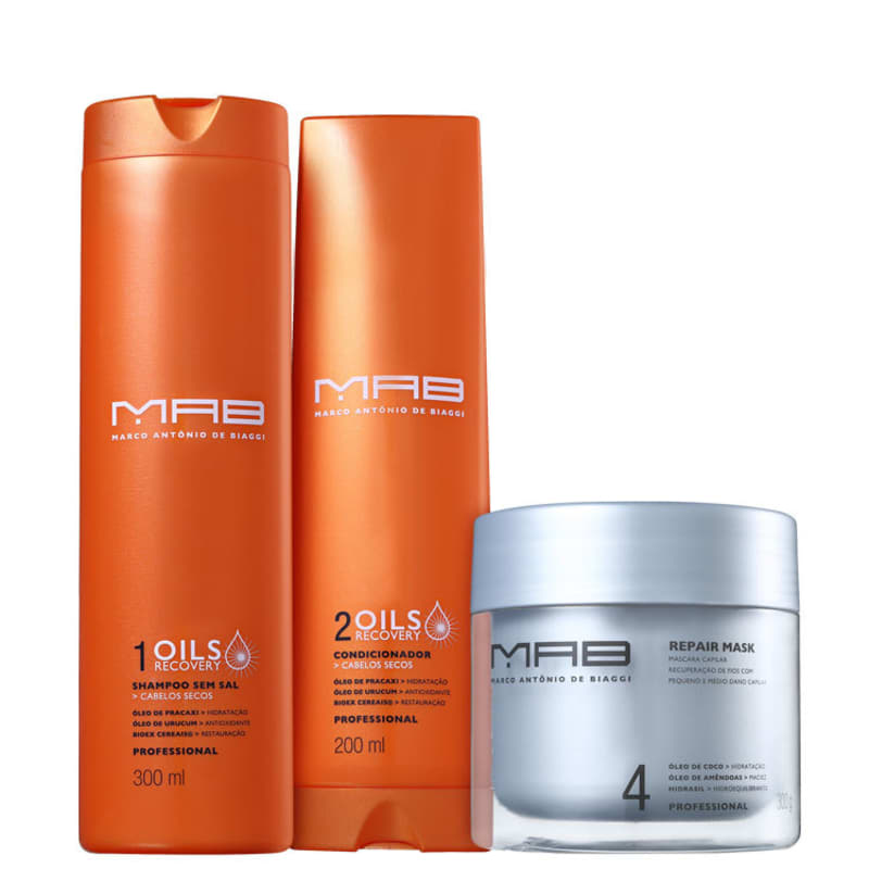 Kit MAB Marco Antônio de Biaggi Oils Recovery Hidratação e Reparação (3 Produtos)
