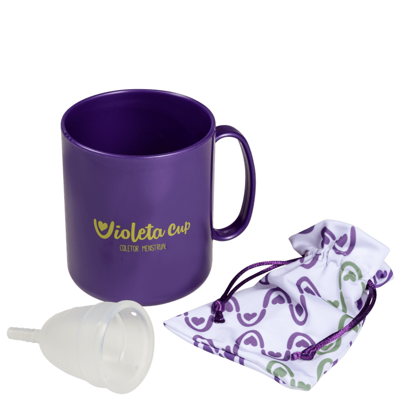 Kit Violeta Cup Transparente Tipo B (-30 anos ou sem filhos) - Coletor Menstrual + Higienizador de Coletor