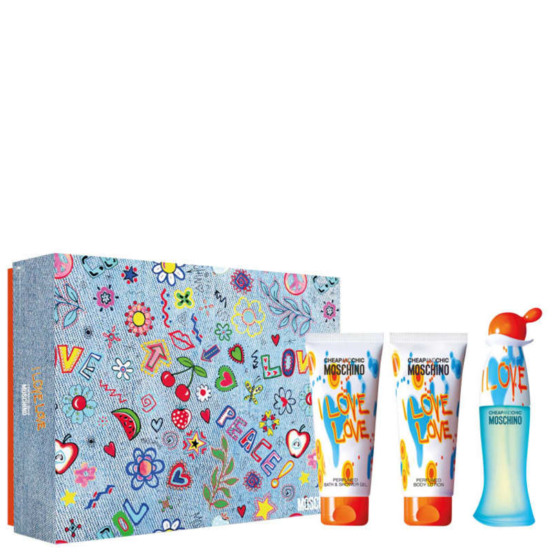 Conjunto Cheap & Chic I Love Love Moschino Feminino - Eau de Toilette 50ml + Gel de Banho 100ml + Loção Corporal 100ml