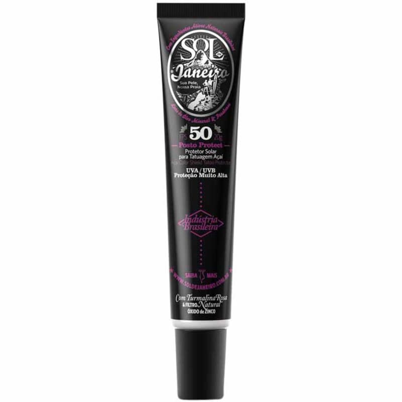 Autobronzeador skelt na tatuagem Sol De Janeiro Posto Protect Para Tatuagem Acai Fps 50 Protetor Solar 20g Beleza Na Web