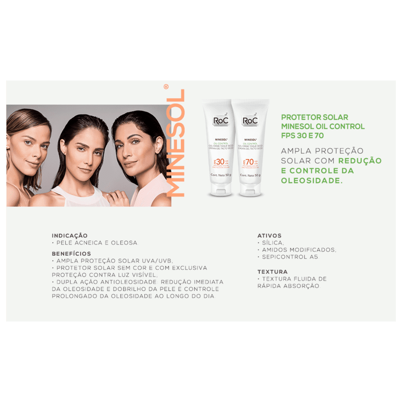 RoC Minesol Oil Control Gel-Creme FPS 70 - Protetor Solar Facial 50g